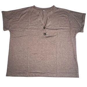 T shirt Womens 3X Henley Mocha Brown Cuff Short Sleeves Casual Minimalist Top